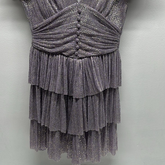 Sabina Musayev Devon Dress Mini Short Sleeve Metallic Lilac Purple New Size XS - Picture 10 of 11